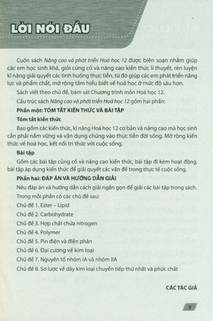 NÂNG CAO VÀ PHÁT TRIỂN HÓA HỌC LỚP 12 (Theo chương trình GDPT 2018)